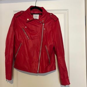 Mango Women’s Faux Red Leather Jacket